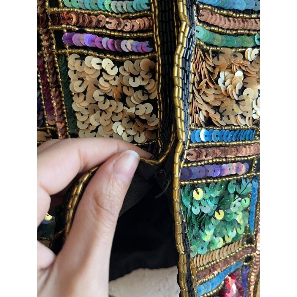 LAWRENCE KAGER SILK Rainbow Sequins 1980s Evening Jacket PL - Picture 6 of 13